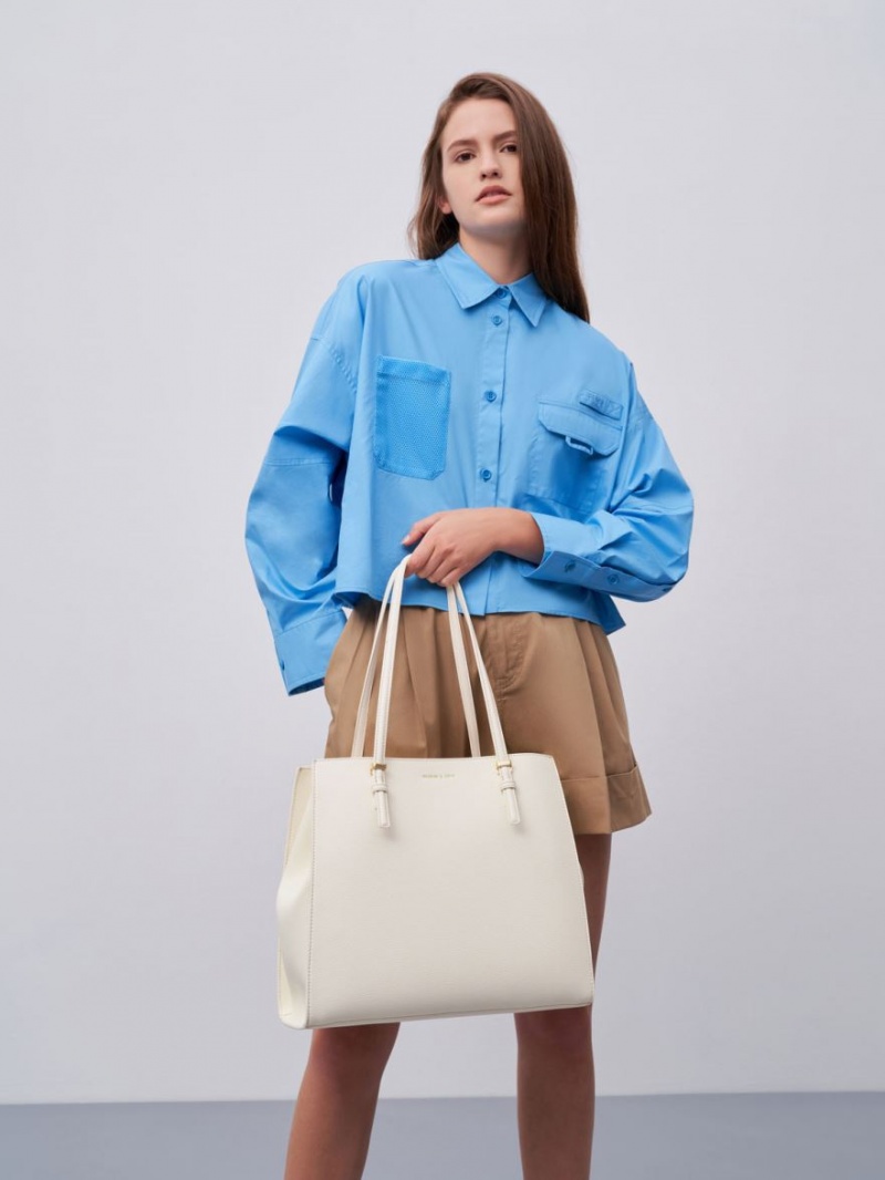 Charles And Keith Sansa Tote Bags Cream | PHILIPPINES J815