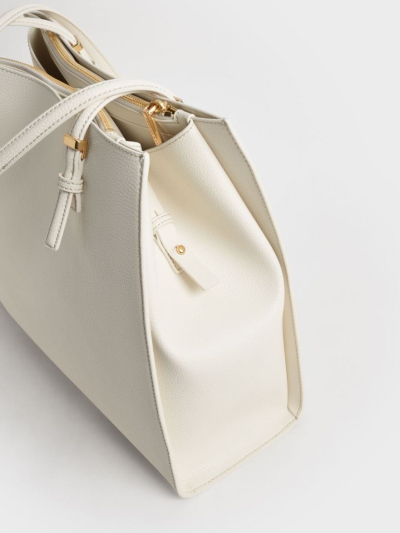 Charles And Keith Sansa Tote Bags Cream | PHILIPPINES J815