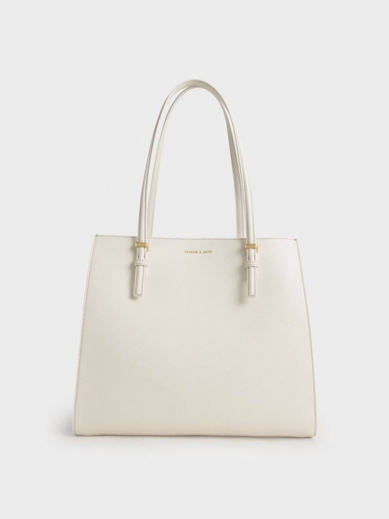 Charles And Keith Sansa Tote Bags Cream | PHILIPPINES J815