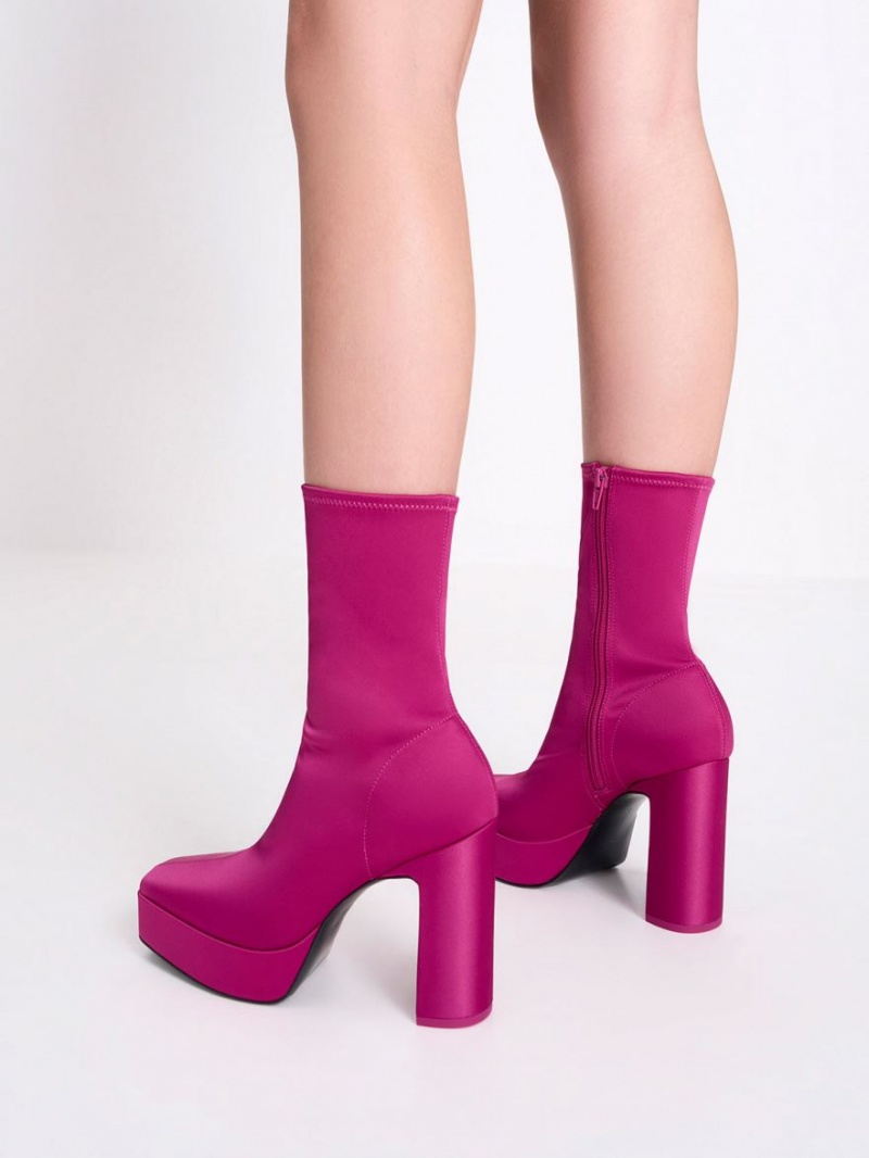 Charles And Keith Satin Platform Block Heel Ankle Boots Fuchsia | PHILIPPINES U183