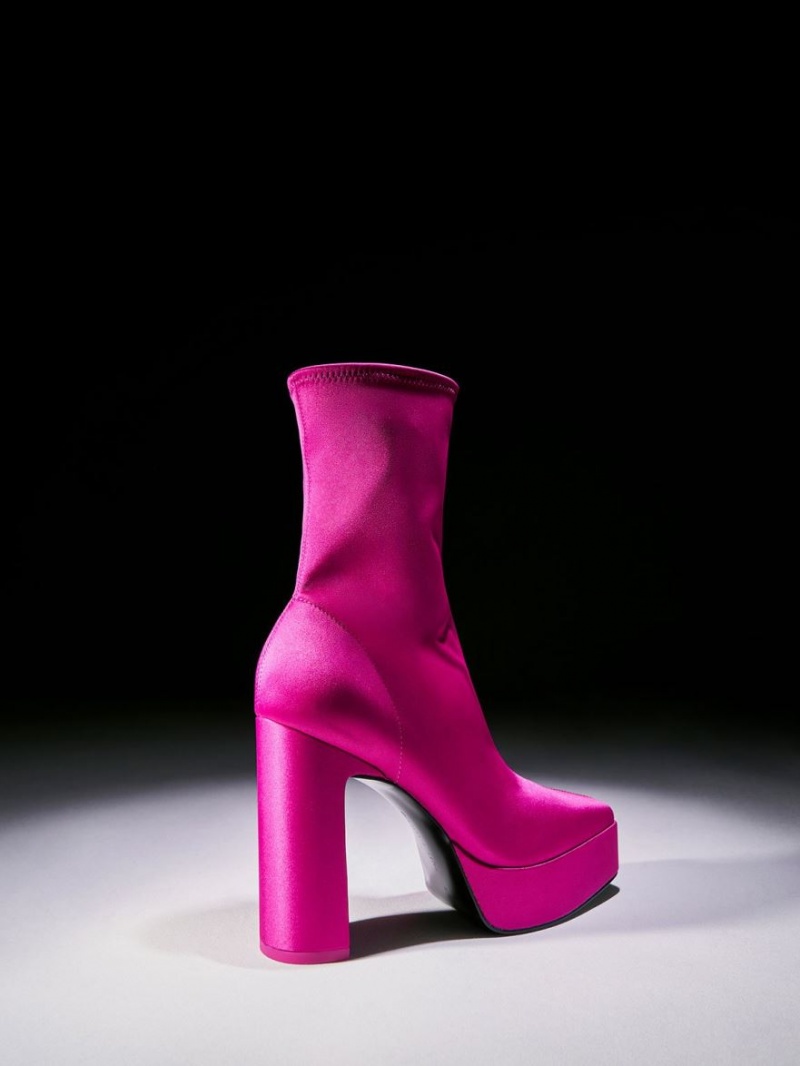 Charles And Keith Satin Platform Block Heel Ankle Boots Fuchsia | PHILIPPINES U183