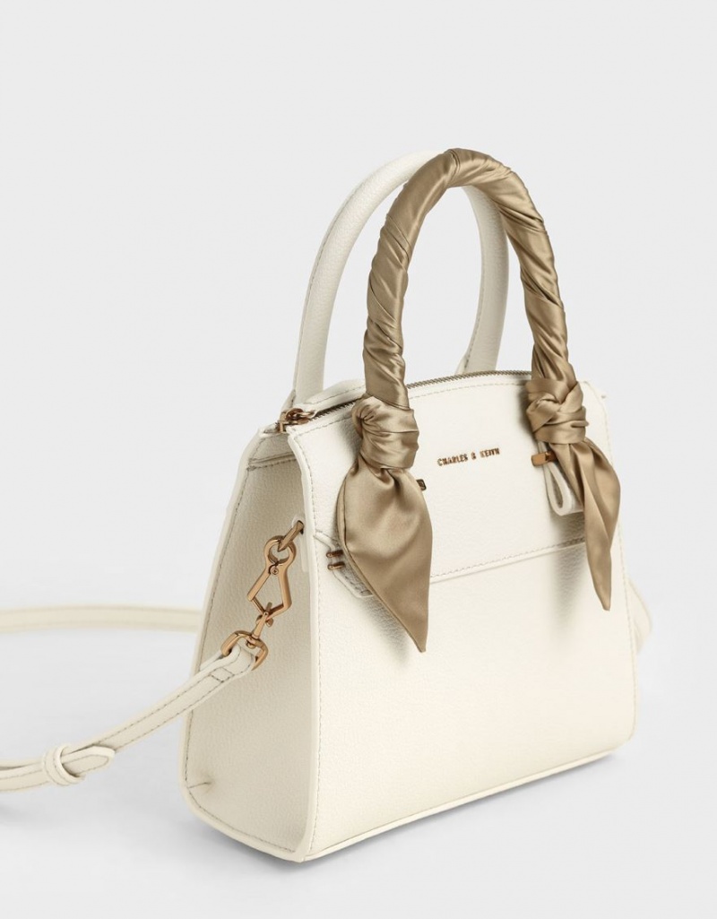 Charles And Keith Satin Scarf Top Handbag White | PHILIPPINES S351