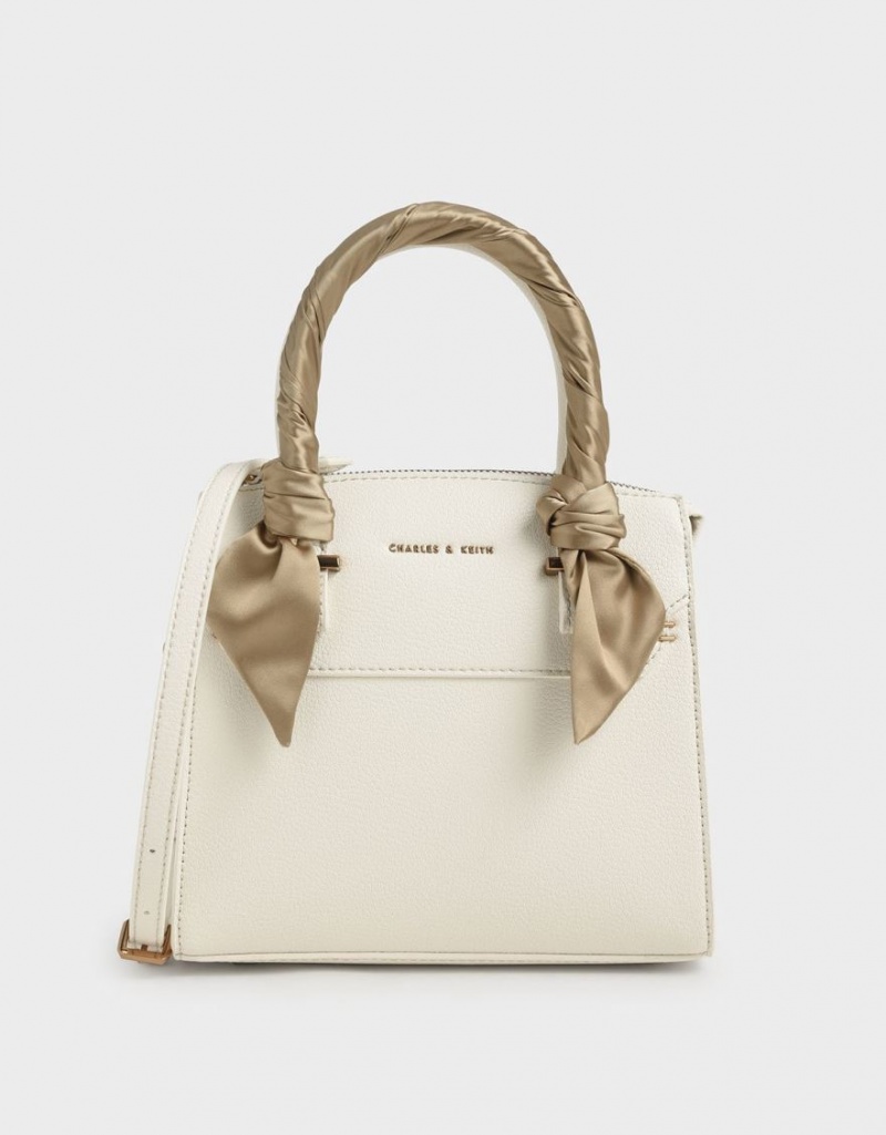 Charles And Keith Satin Scarf Top Handbag White | PHILIPPINES S351