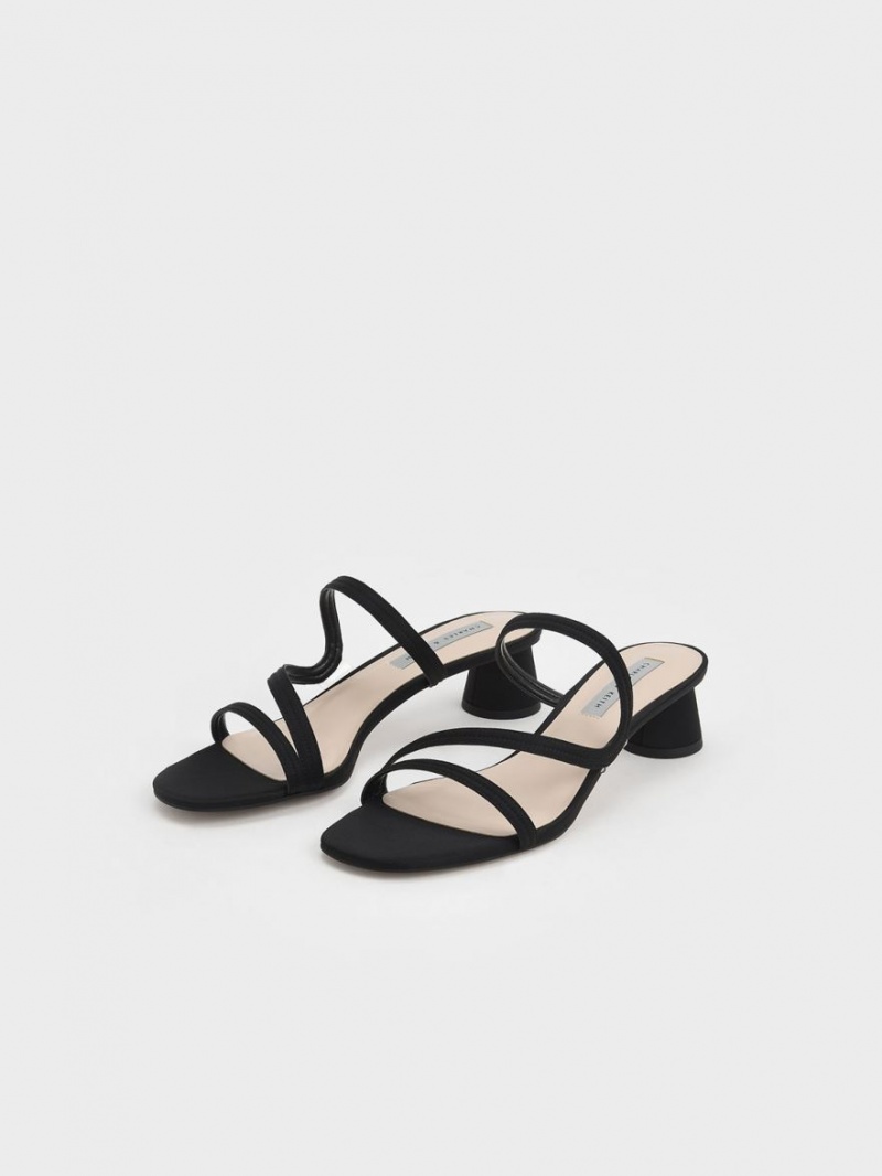 Charles And Keith Satin Wavy Strap Mules Black | PHILIPPINES F980