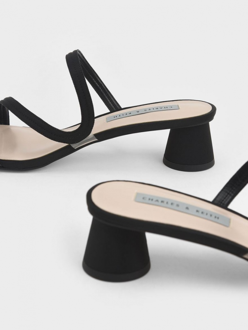 Charles And Keith Satin Wavy Strap Mules Black | PHILIPPINES F980