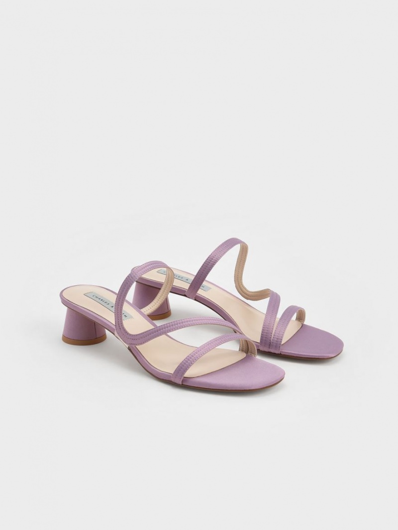 Charles And Keith Satin Wavy Strap Mules Purple | PHILIPPINES O165