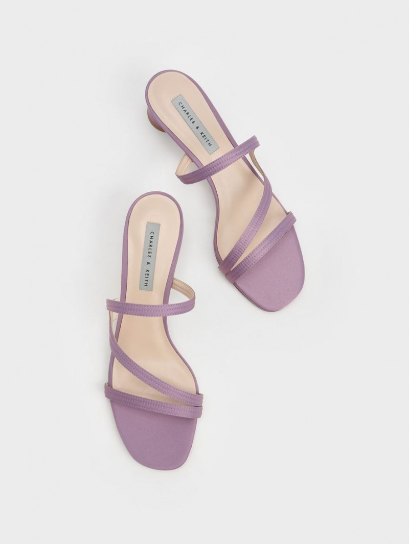 Charles And Keith Satin Wavy Strap Mules Purple | PHILIPPINES O165