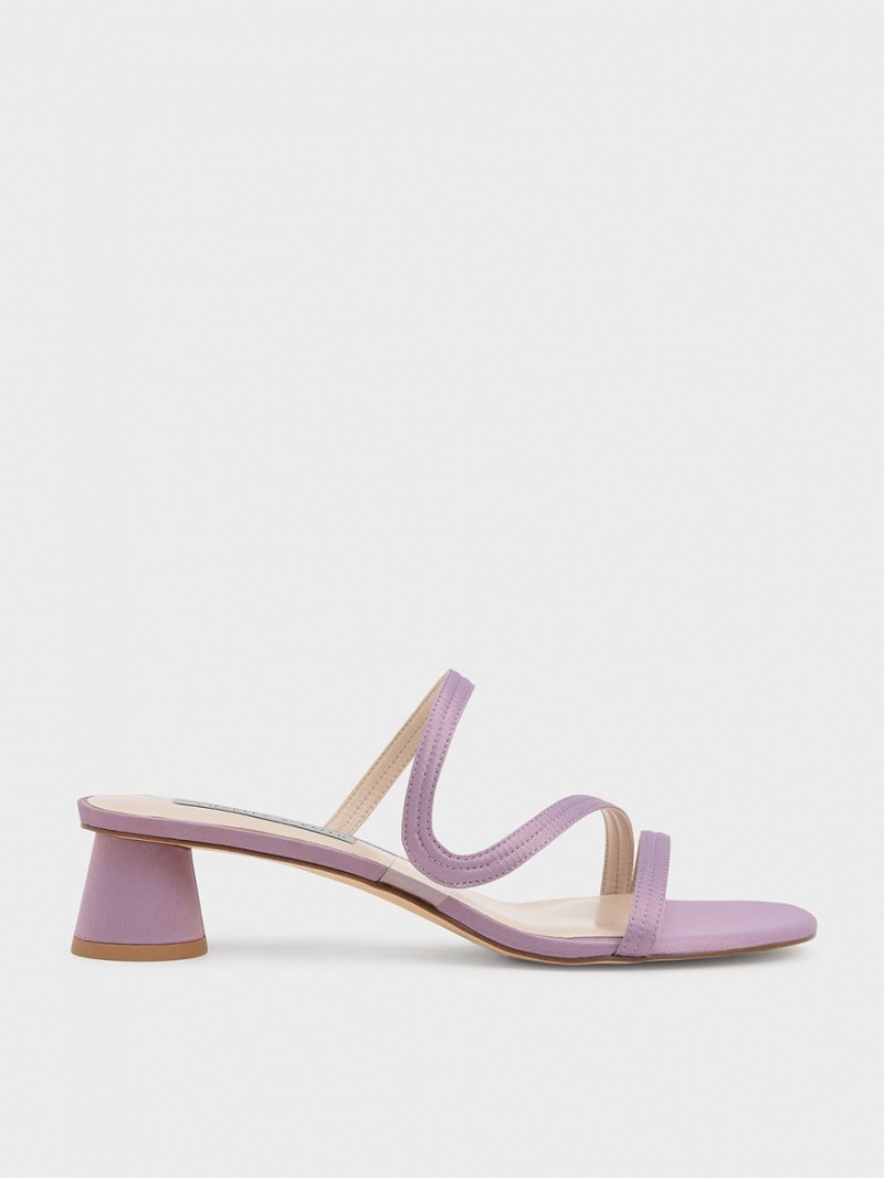 Charles And Keith Satin Wavy Strap Mules Purple | PHILIPPINES O165