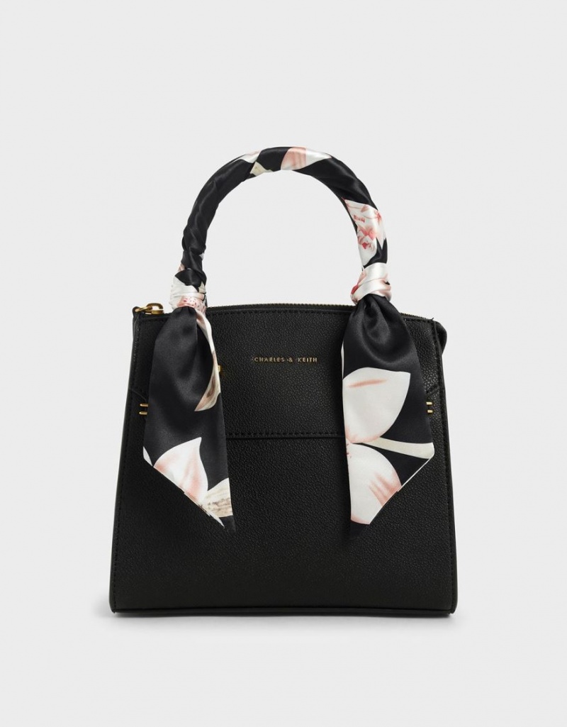 Charles And Keith Scarf-Wrapped Top Handbag Black | PHILIPPINES R691