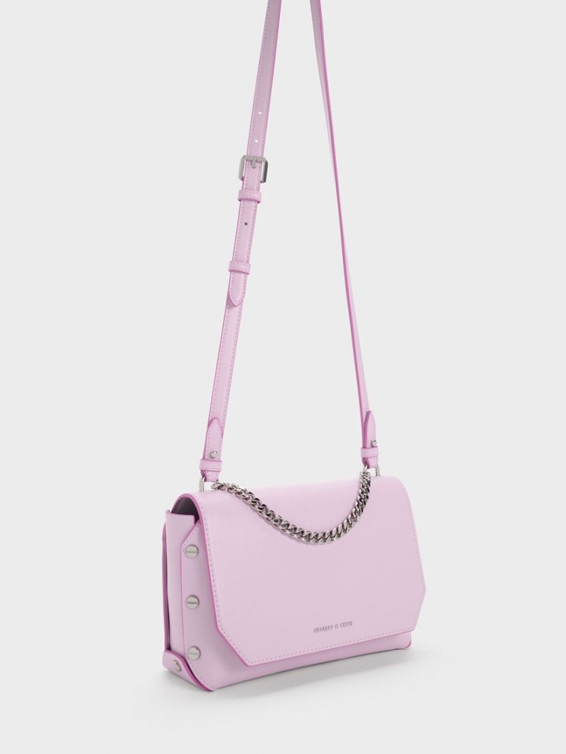 Charles And Keith Screw Motif Front Flap Tote Bags Purple | PHILIPPINES N621