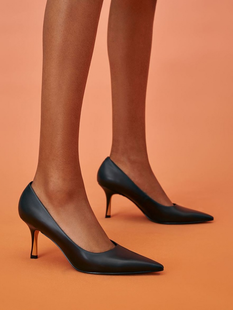 Charles And Keith Sculptural Heel Pointed-Toe Pumps Black | PHILIPPINES P431