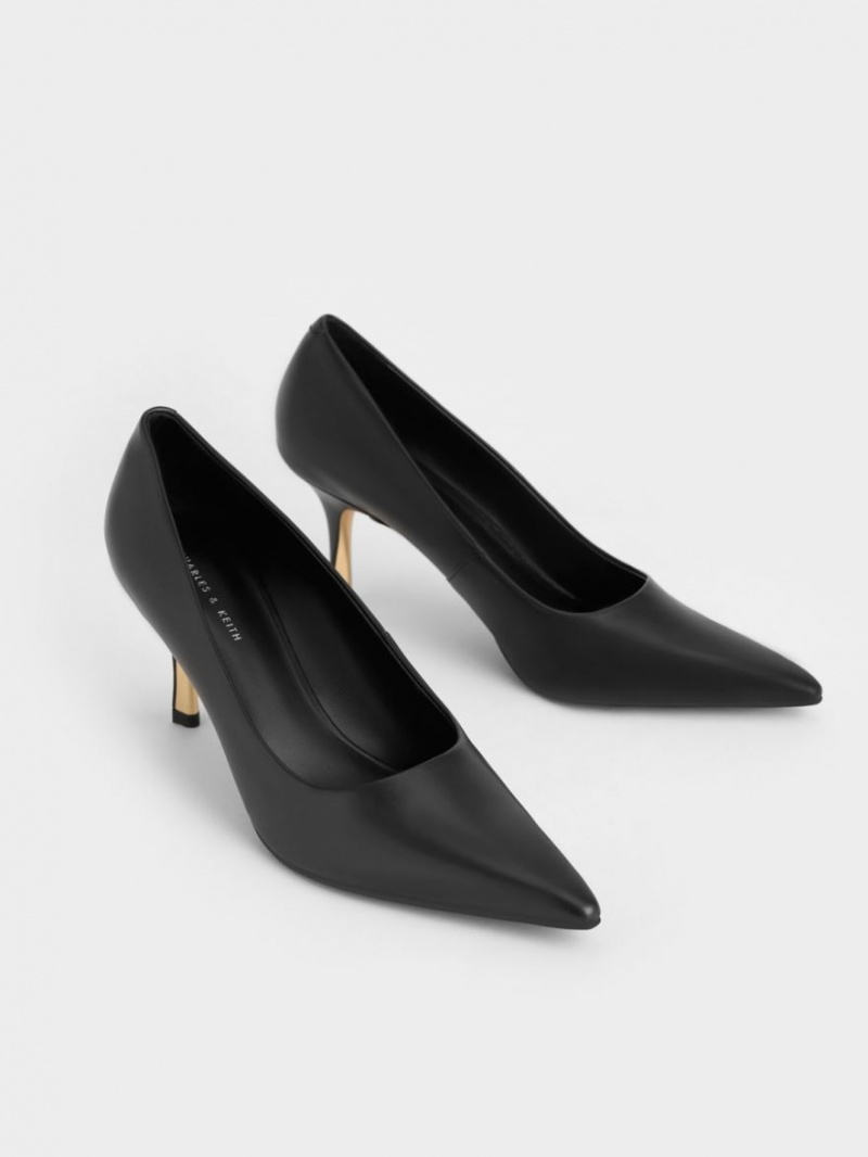 Charles And Keith Sculptural Heel Pointed-Toe Pumps Black | PHILIPPINES P431