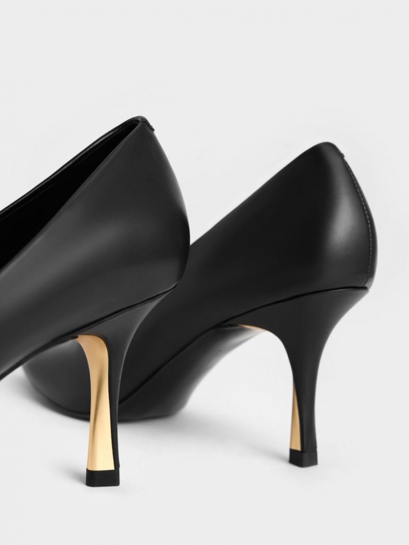 Charles And Keith Sculptural Heel Pointed-Toe Pumps Black | PHILIPPINES P431