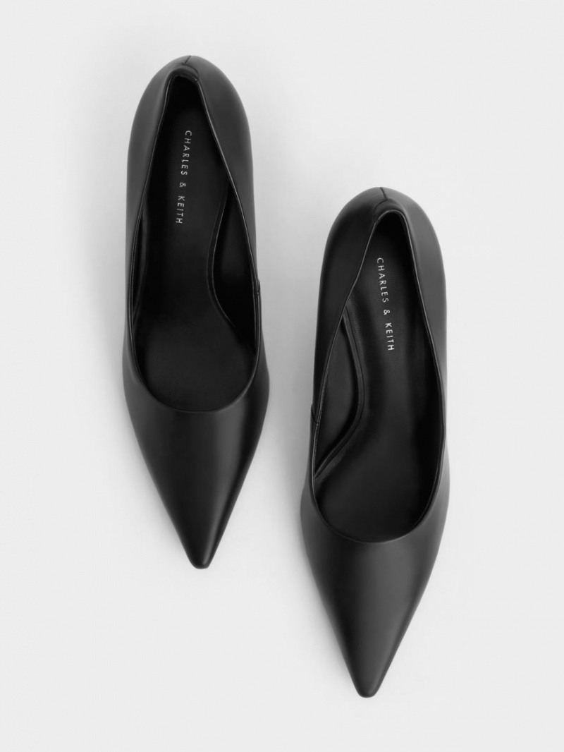 Charles And Keith Sculptural Heel Pointed-Toe Pumps Black | PHILIPPINES P431