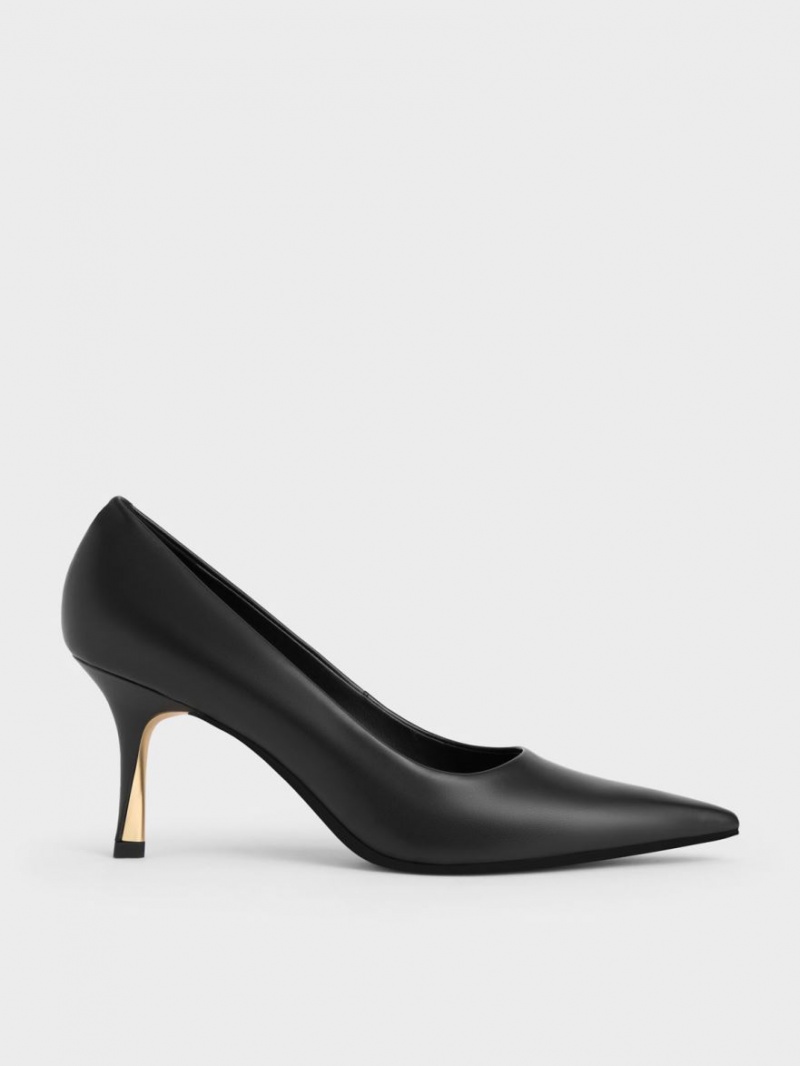 Charles And Keith Sculptural Heel Pointed-Toe Pumps Black | PHILIPPINES P431