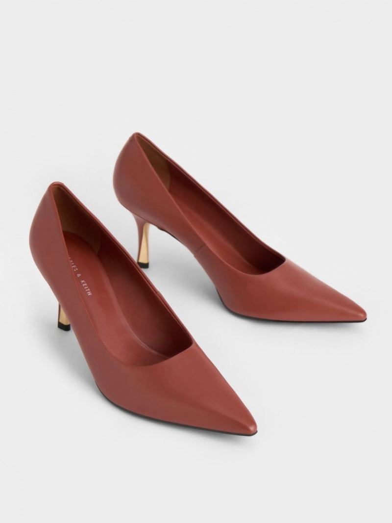 Charles And Keith Sculptural Heel Pointed-Toe Pumps Brown | PHILIPPINES S364