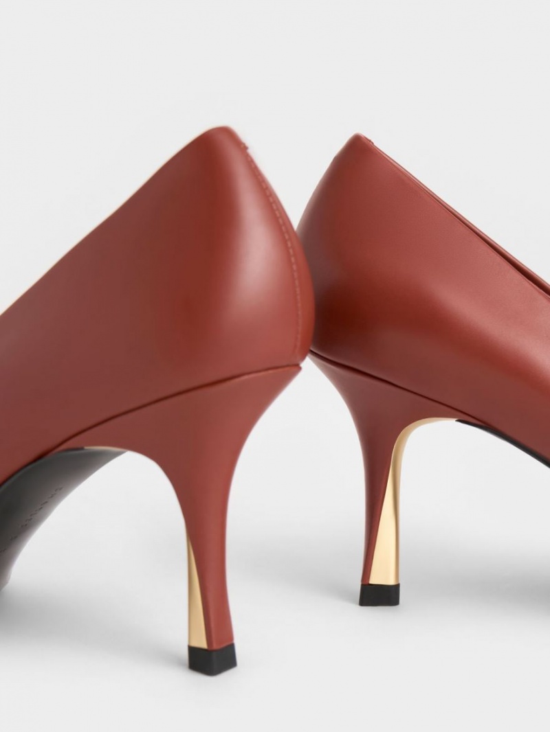 Charles And Keith Sculptural Heel Pointed-Toe Pumps Brown | PHILIPPINES S364