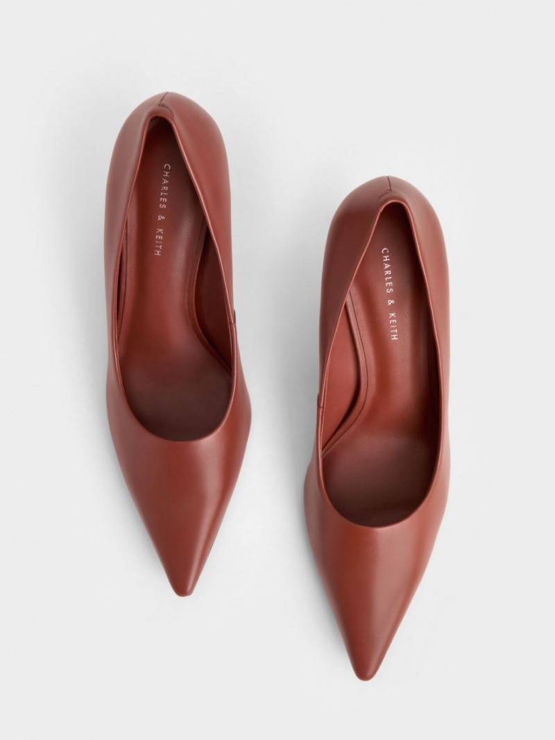 Charles And Keith Sculptural Heel Pointed-Toe Pumps Brown | PHILIPPINES S364