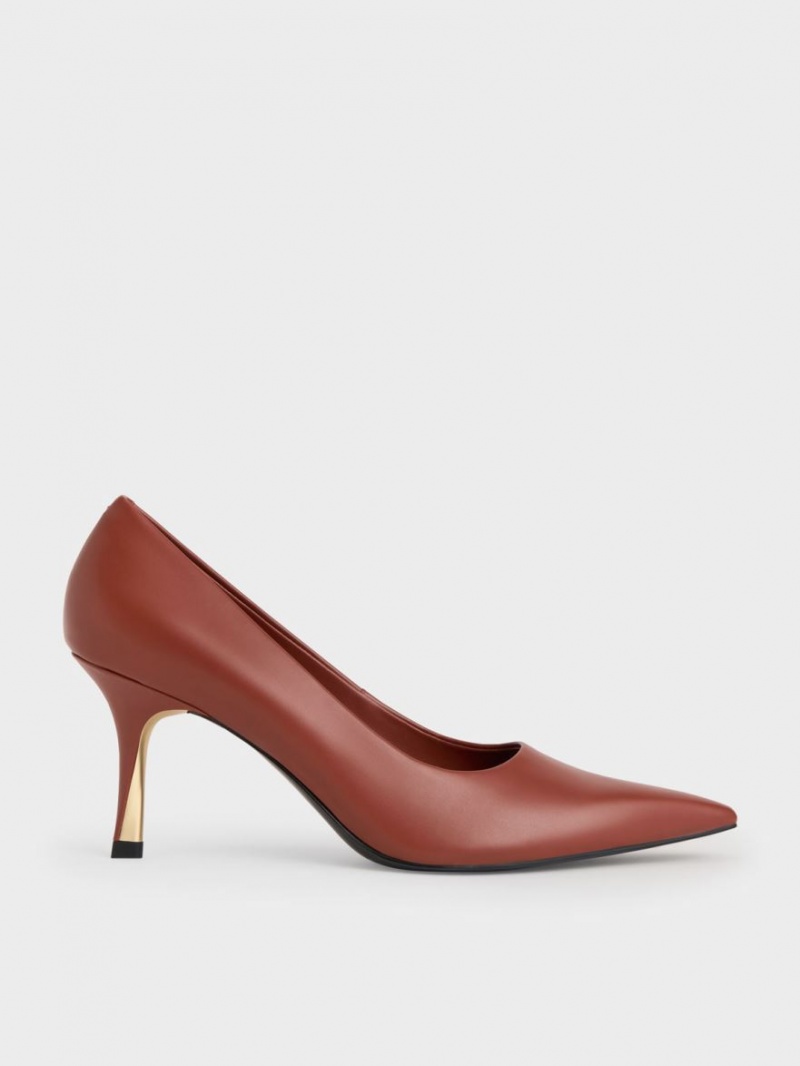 Charles And Keith Sculptural Heel Pointed-Toe Pumps Brown | PHILIPPINES S364