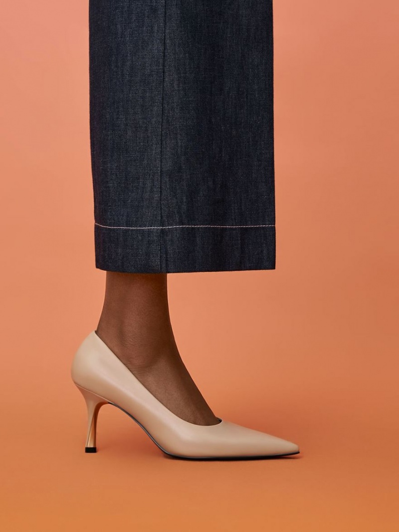 Charles And Keith Sculptural Heel Pointed-Toe Pumps Beige | PHILIPPINES S942