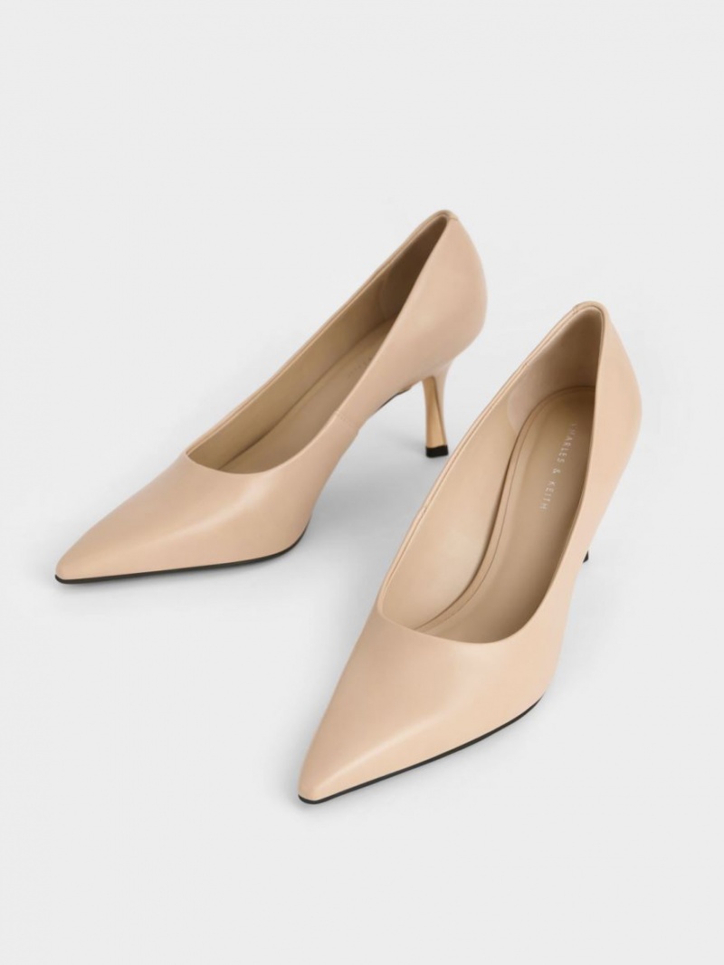 Charles And Keith Sculptural Heel Pointed-Toe Pumps Beige | PHILIPPINES S942