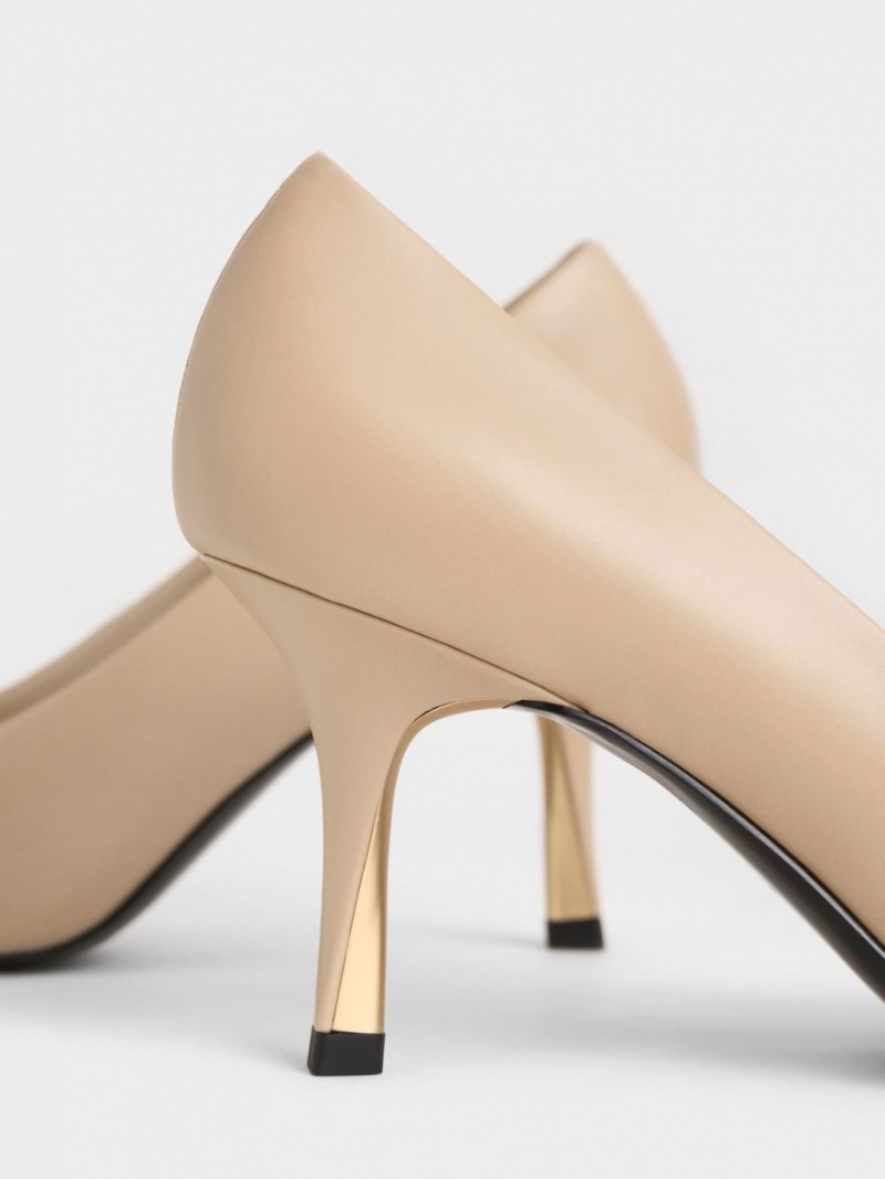 Charles And Keith Sculptural Heel Pointed-Toe Pumps Beige | PHILIPPINES S942