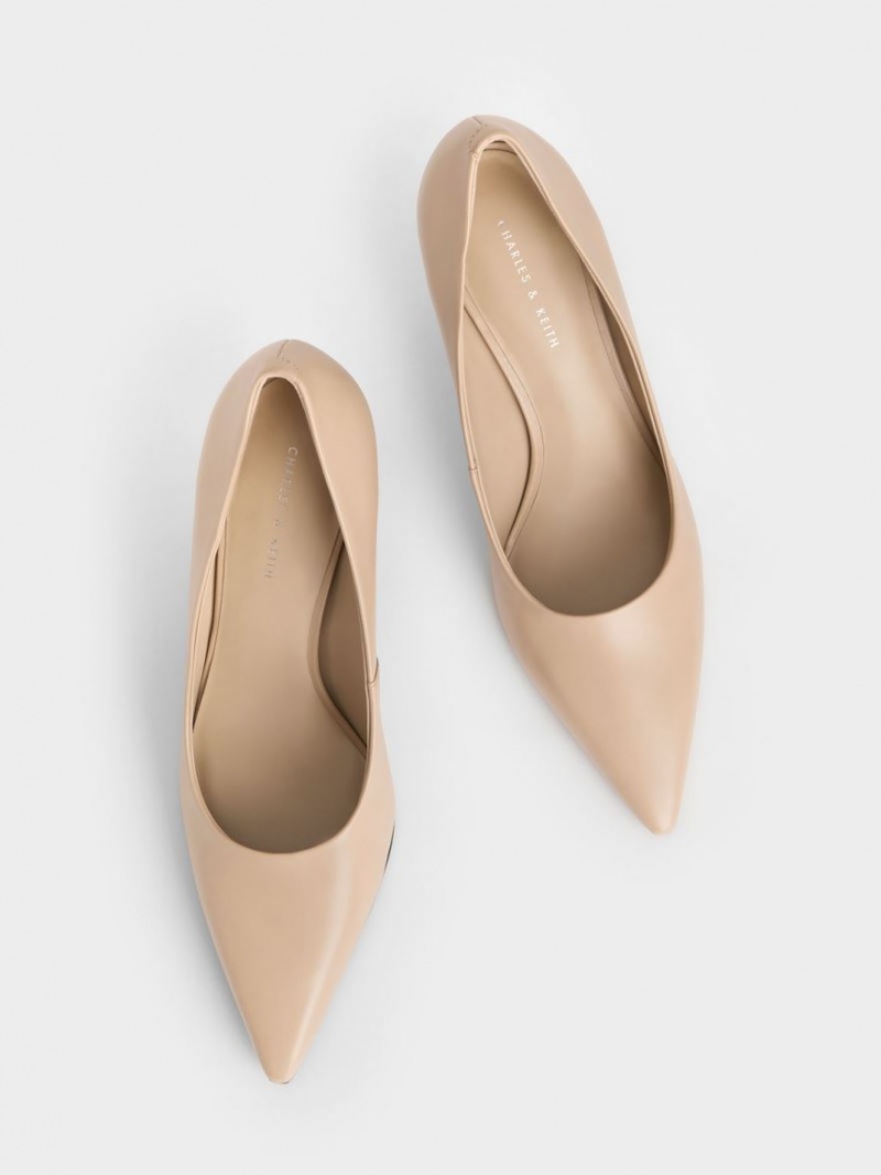 Charles And Keith Sculptural Heel Pointed-Toe Pumps Beige | PHILIPPINES S942