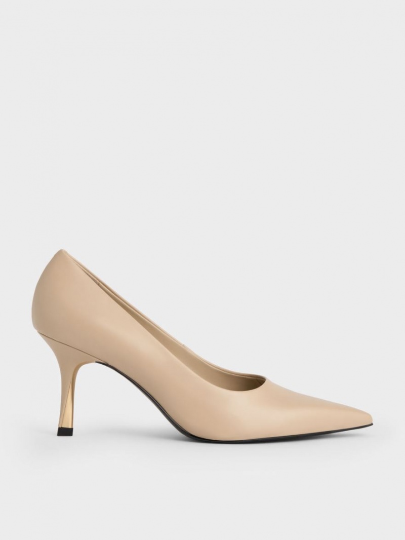 Charles And Keith Sculptural Heel Pointed-Toe Pumps Beige | PHILIPPINES S942