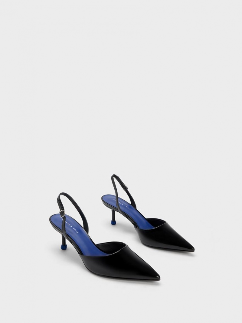 Charles And Keith Sculptural Heel Slingback Pumps Black | PHILIPPINES A051