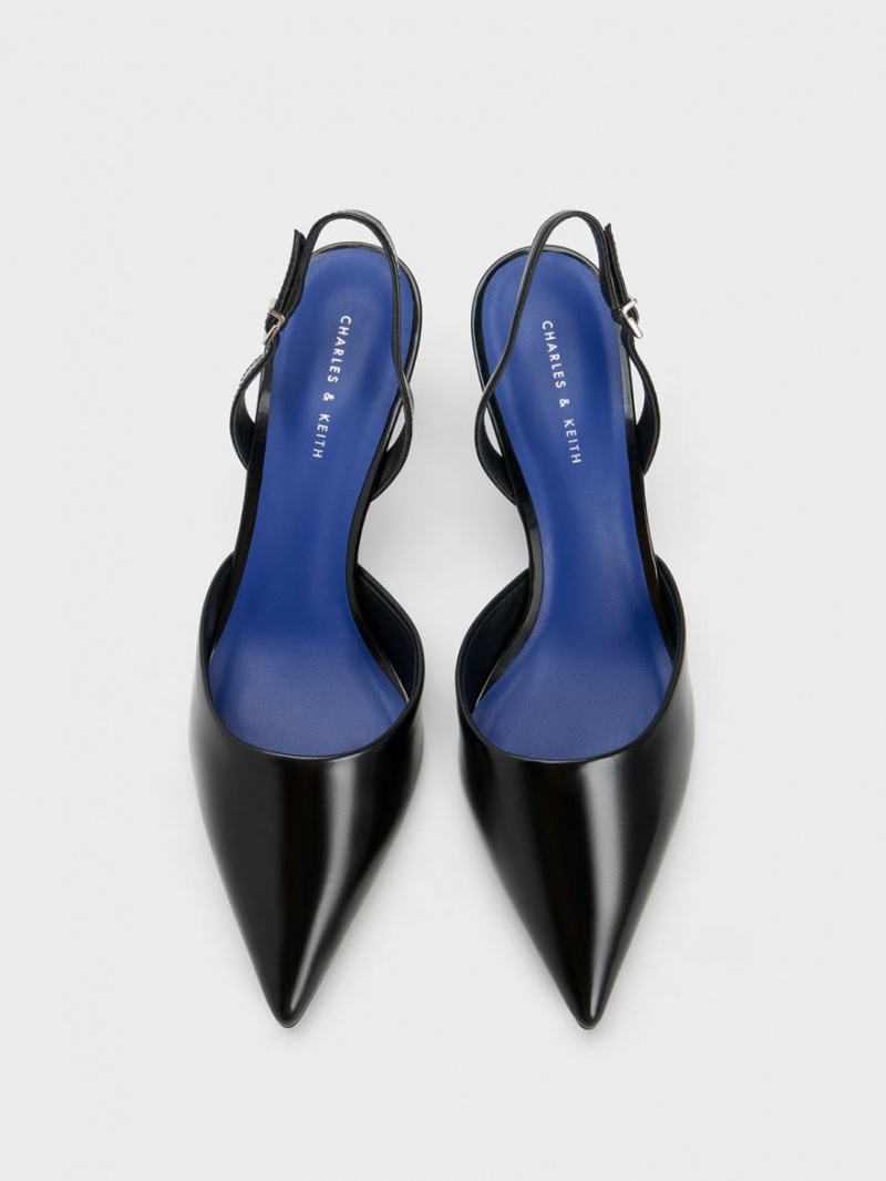 Charles And Keith Sculptural Heel Slingback Pumps Black | PHILIPPINES A051