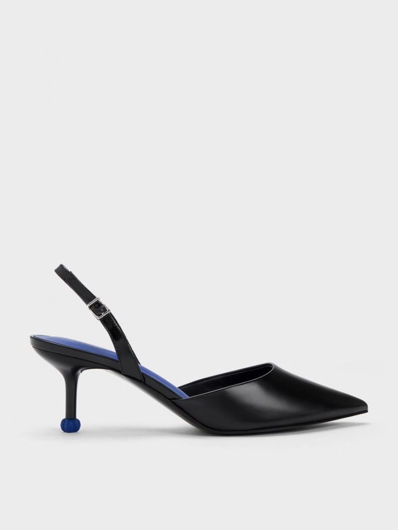 Charles And Keith Sculptural Heel Slingback Pumps Black | PHILIPPINES A051