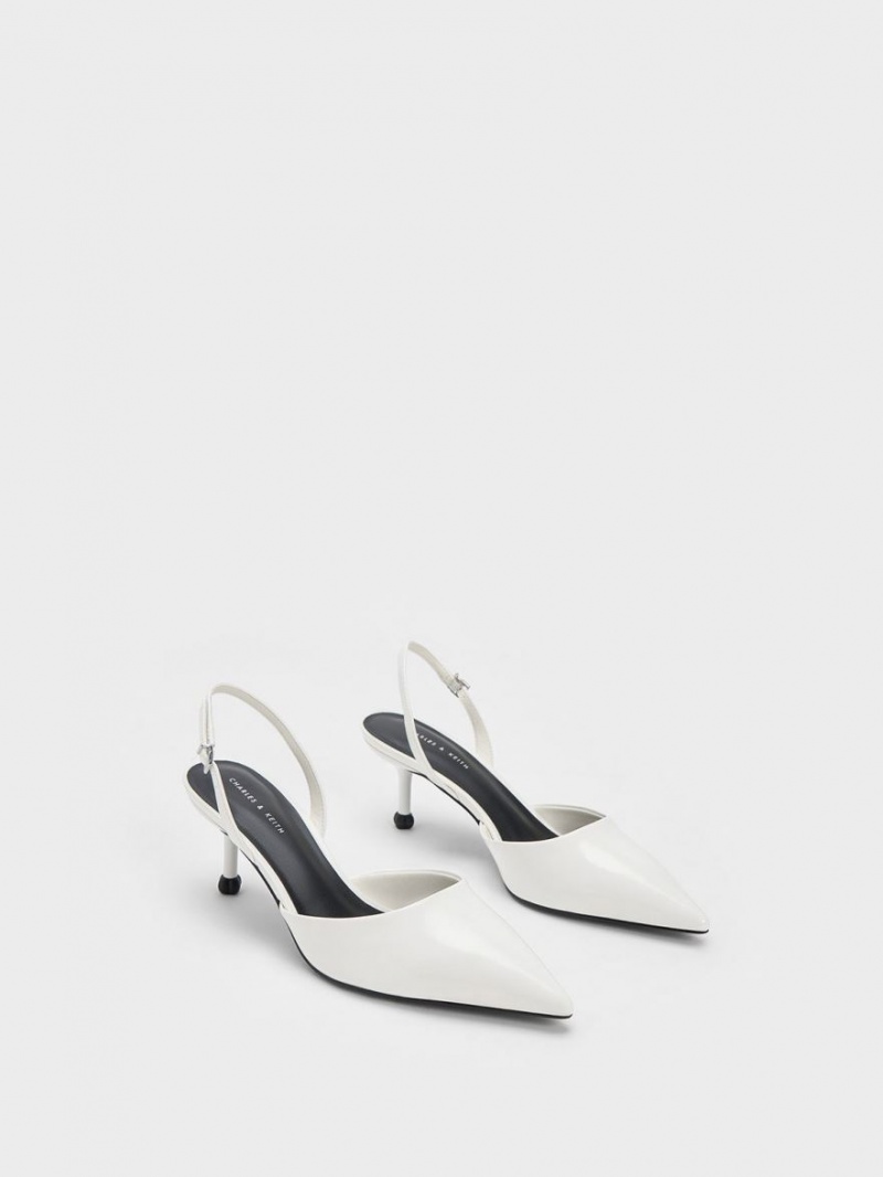 Charles And Keith Sculptural Heel Slingback Pumps White | PHILIPPINES A560