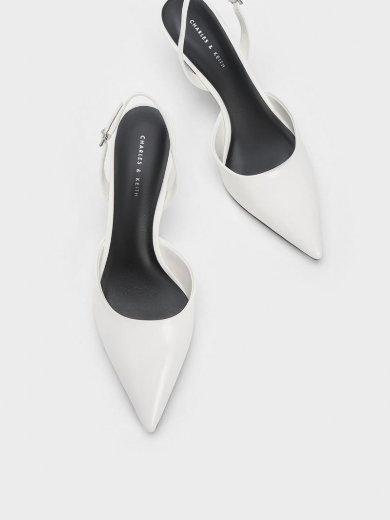 Charles And Keith Sculptural Heel Slingback Pumps White | PHILIPPINES A560