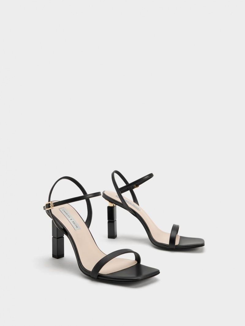 Charles And Keith Sculptural Heels Sandals Black | PHILIPPINES K697