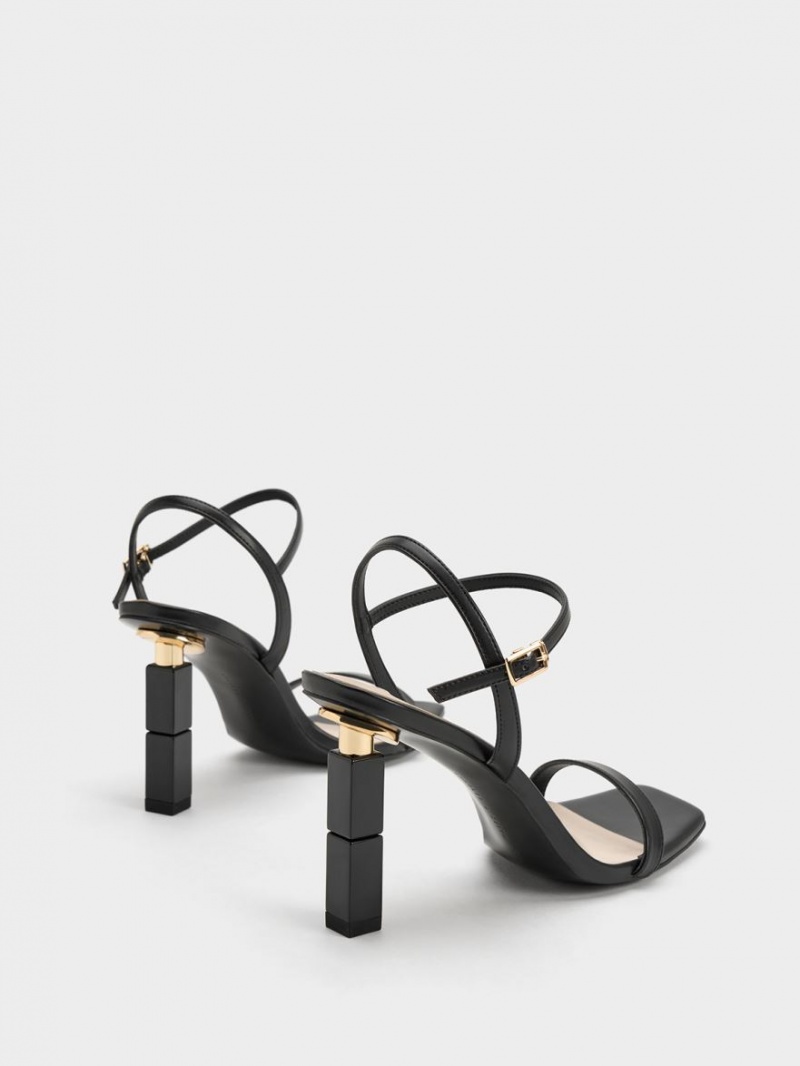 Charles And Keith Sculptural Heels Sandals Black | PHILIPPINES K697