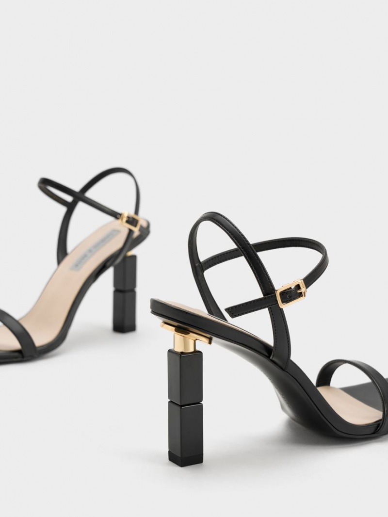 Charles And Keith Sculptural Heels Sandals Black | PHILIPPINES K697