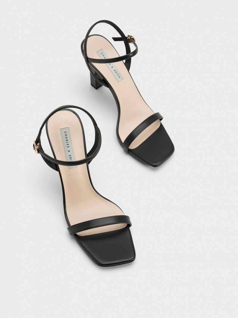 Charles And Keith Sculptural Heels Sandals Black | PHILIPPINES K697