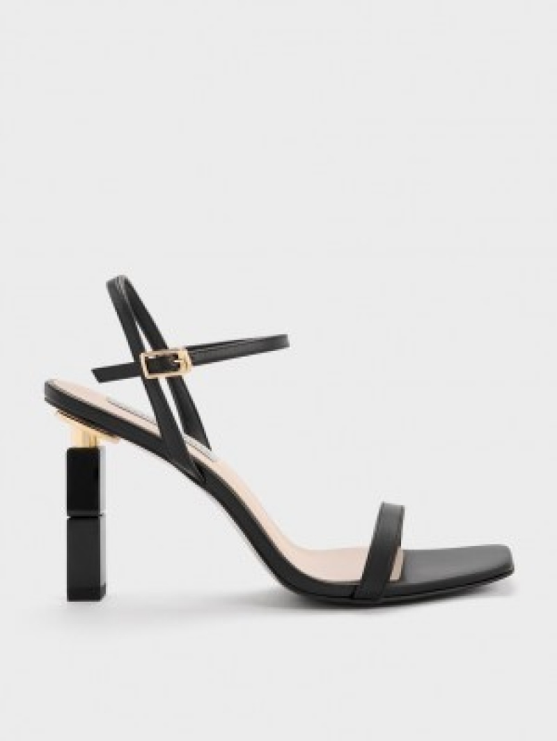 Charles And Keith Sculptural Heels Sandals Black | PHILIPPINES K697