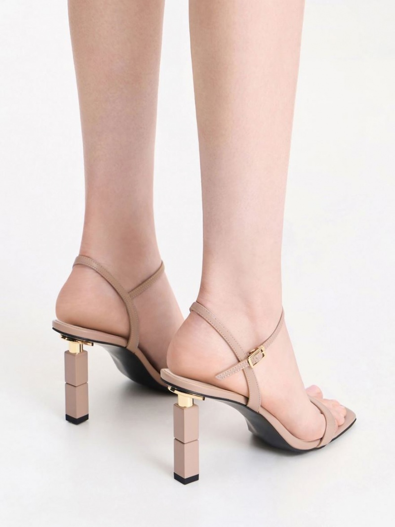 Charles And Keith Sculptural Heels Sandals Beige | PHILIPPINES G684