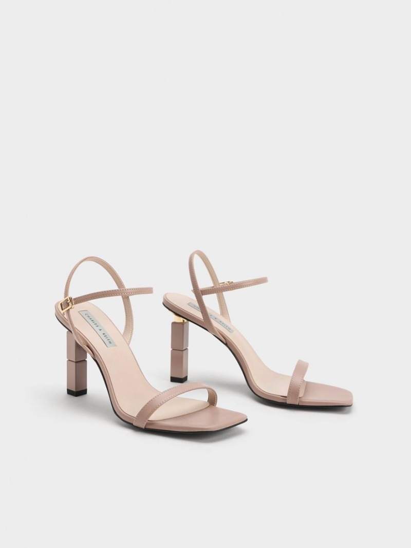 Charles And Keith Sculptural Heels Sandals Beige | PHILIPPINES G684