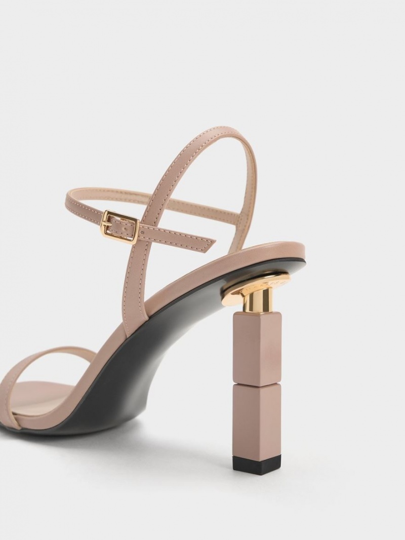 Charles And Keith Sculptural Heels Sandals Beige | PHILIPPINES G684