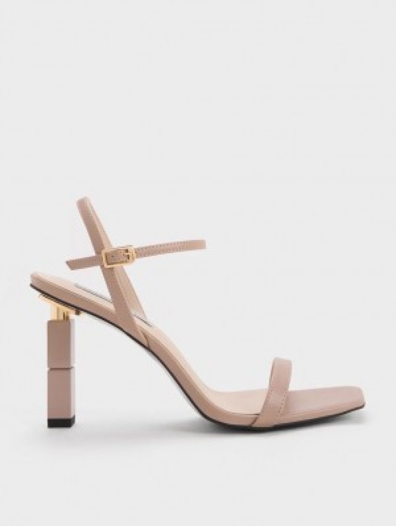 Charles And Keith Sculptural Heels Sandals Beige | PHILIPPINES G684