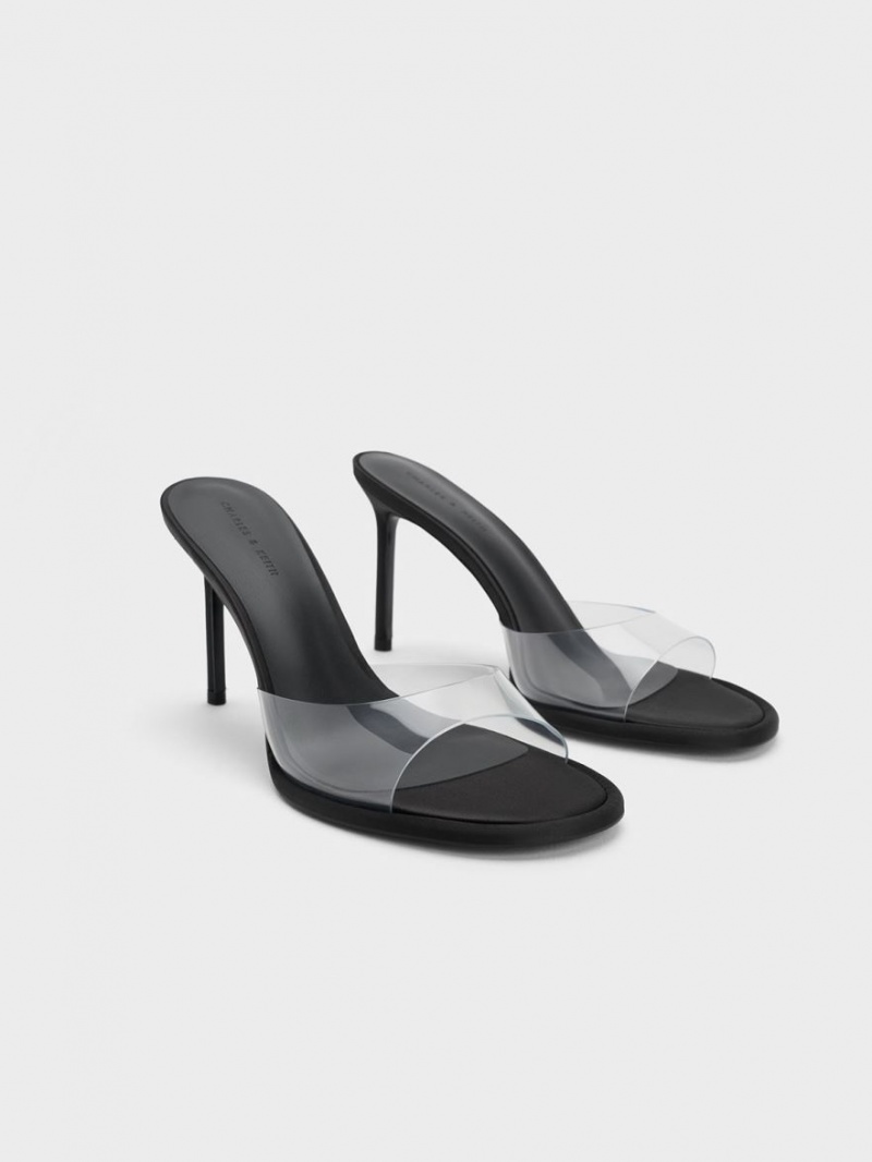 Charles And Keith See-Through Cylindrical Heel Mules Black | PHILIPPINES O756