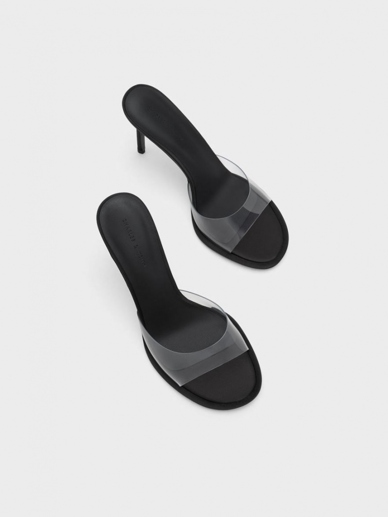 Charles And Keith See-Through Cylindrical Heel Mules Black | PHILIPPINES O756