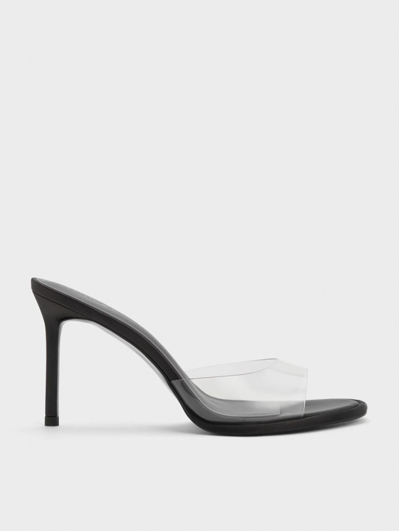 Charles And Keith See-Through Cylindrical Heel Mules Black | PHILIPPINES O756