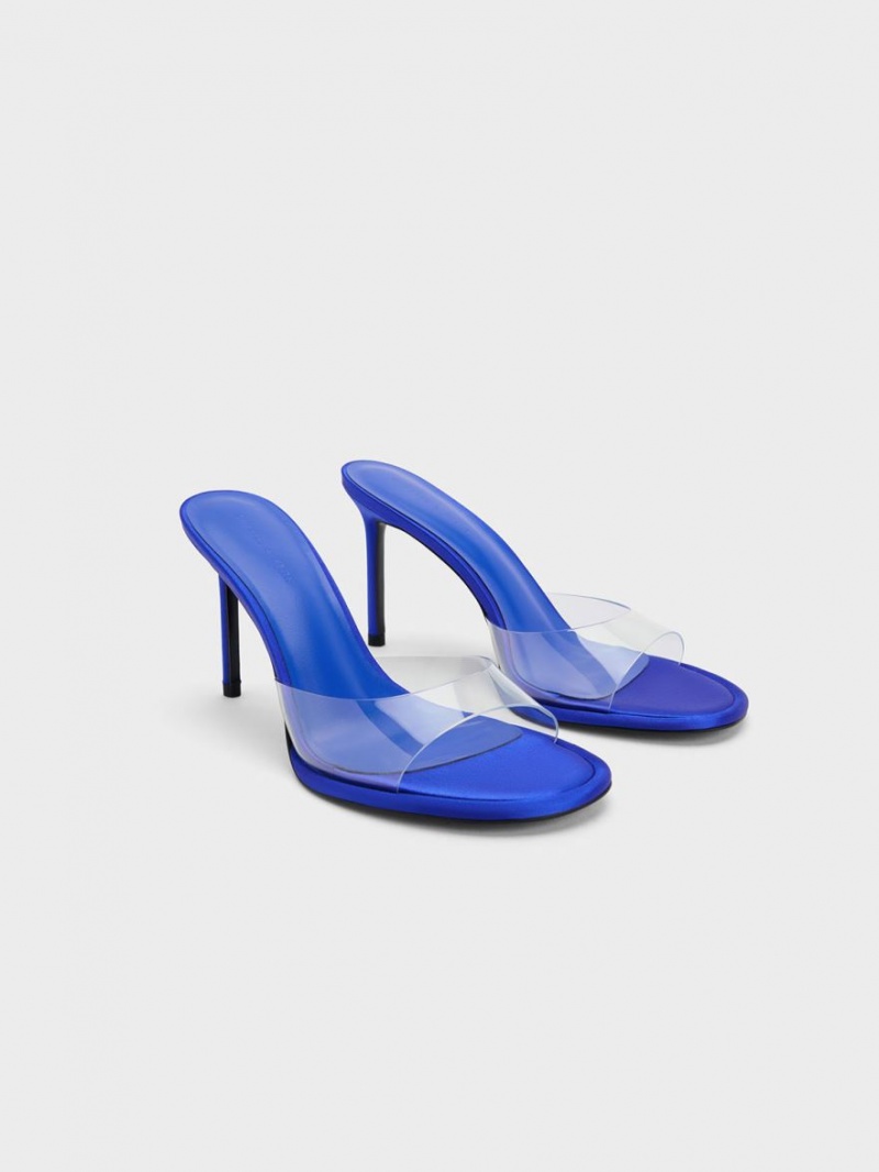 Charles And Keith See-Through Cylindrical Heel Mules Blue | PHILIPPINES U486