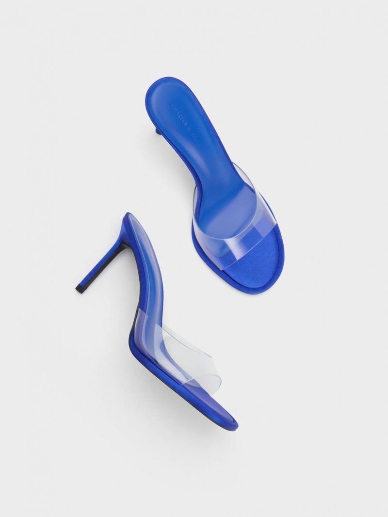 Charles And Keith See-Through Cylindrical Heel Mules Blue | PHILIPPINES U486