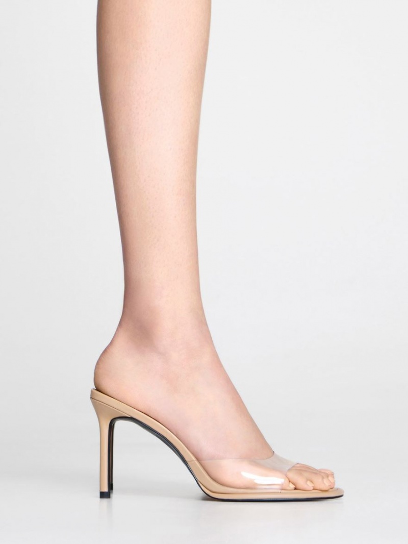 Charles And Keith See-Through Cylindrical Heel Mules Beige | PHILIPPINES Z684