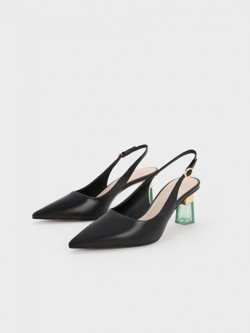 Charles And Keith See-Through Trapeze Heel Slingback Pumps Black | PHILIPPINES P472