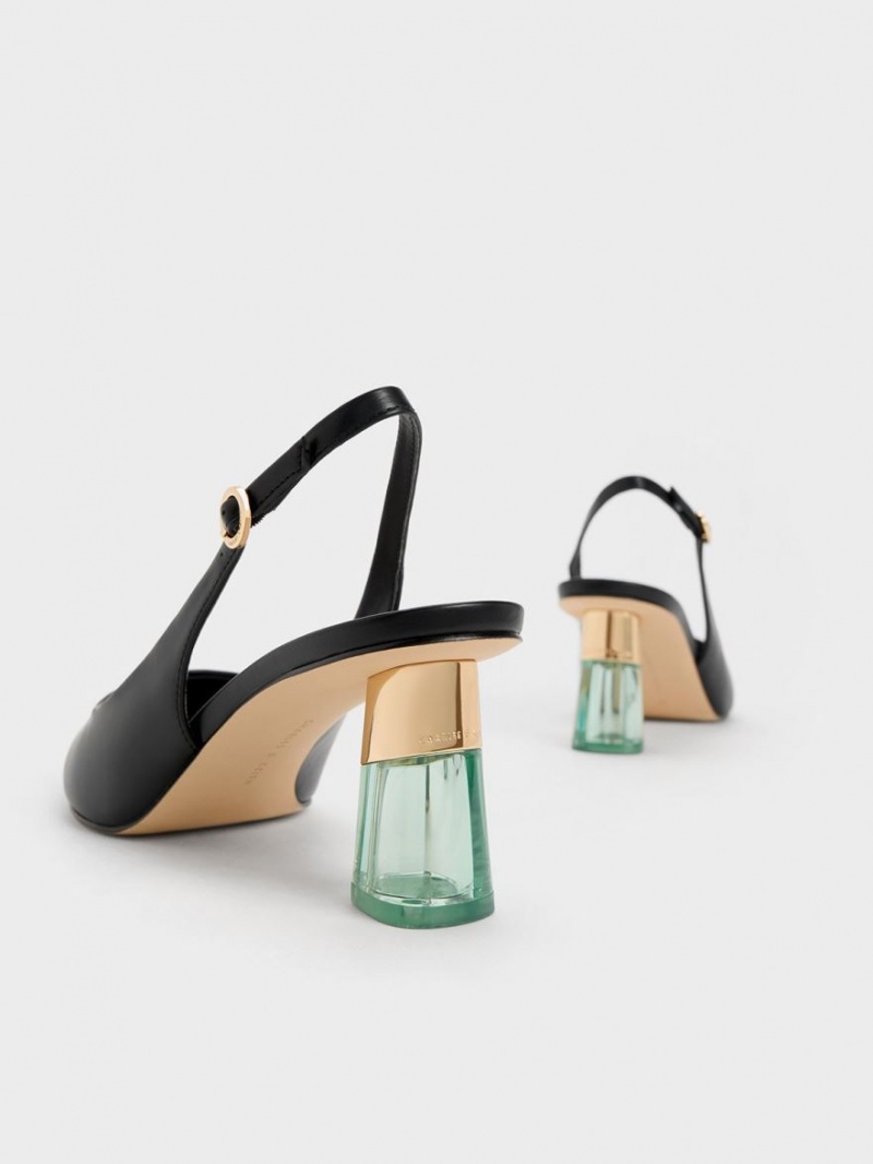 Charles And Keith See-Through Trapeze Heel Slingback Pumps Black | PHILIPPINES P472